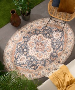 Outdoor Teppich Oval Vintage - Valenca Fino Gold/Blau