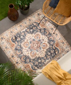 Outdoor Teppich Quadratisch Vintage - Valenca Fino Gold/Blau