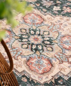 Outdoor Teppich Oval Vintage - Valenca Fino Grün/Rot