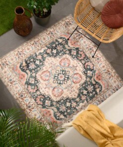 Outdoor Teppich Quadratisch Vintage - Valenca Fino Grün/Rot