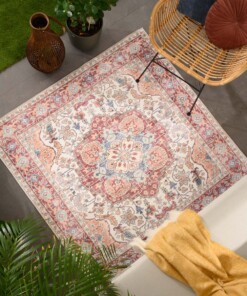 Outdoor Teppich Quadratisch Vintage - Valenca Fino Creme/Rot