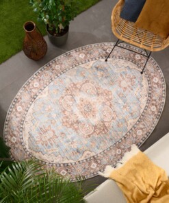 Outdoor Teppich Oval Vintage - Valenca Fino Blau