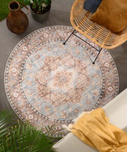 Outdoor Teppich Vintage Rund - Valenca Fino Blau