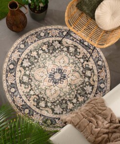 Outdoor Teppich Vintage Rund - Valenca Fino Beige/Grün