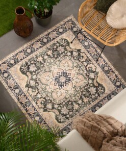 Outdoor Teppich Quadratisch Vintage - Valenca Fino Beige/Grün