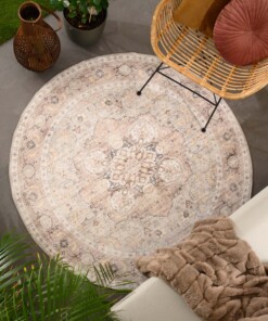 Outdoor Teppich Vintage Rund - Valenca Fino Hellgrau/Beige