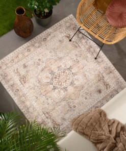 Outdoor Teppich Quadratisch Vintage - Valenca Fino Hellgrau/Beige