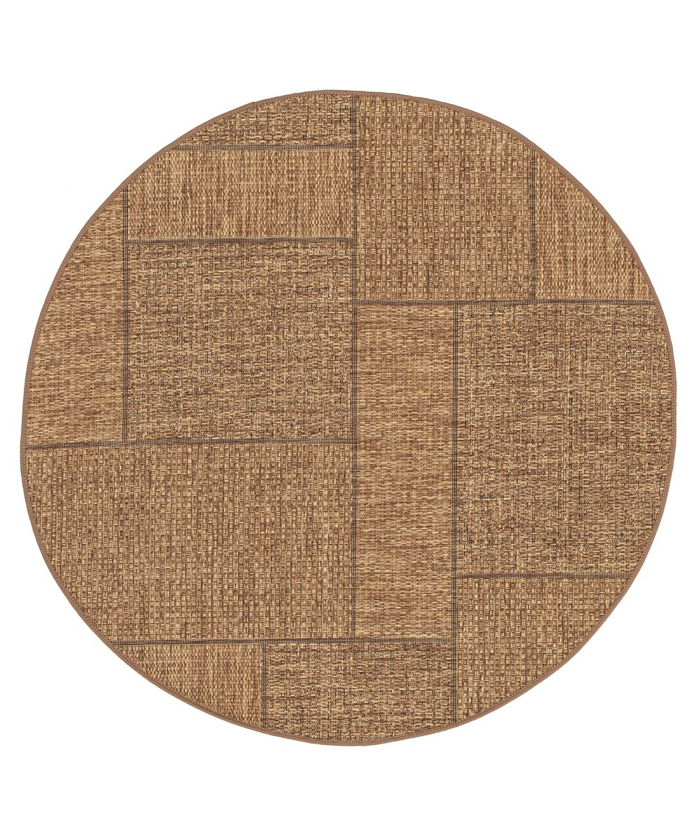 Outdoor Teppich Rund Blöcke - Twill Patch Braun - overzicht Outdoor Teppich Rund Blöcke - Twill Patch Braun - overzicht