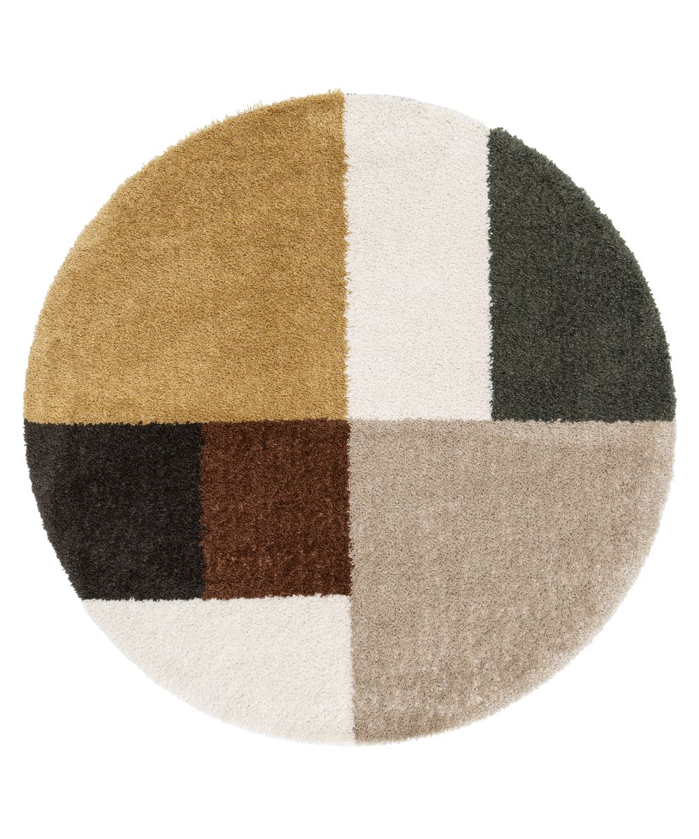 Hochflor Runder Teppich - Mirage Axis Olivgrün/Gelb - overzicht Hochflor Runder Teppich - Mirage Axis Olivgrün/Gelb - overzicht