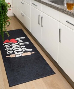 Küchenlaüfer Waschbar - 'Baked with Love' Schwarz - sfeer, thumbnail