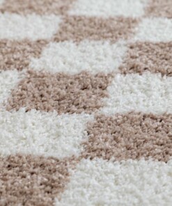 Schachbrettmuster Teppich Rund - Check Elfenbein/Beige - close up