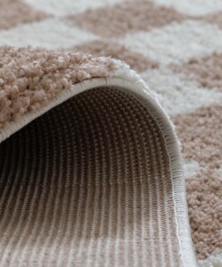 Schachbrett Teppich rund - Check Elfenbein/Beige - close up, thumbnail