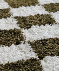 Teppich Schachbrettmuster - Check Elfenbein/Olivgrün - close up