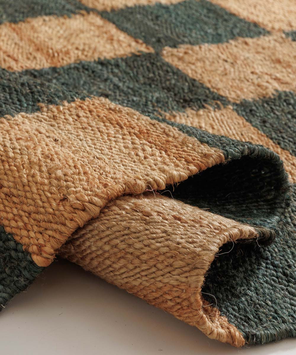 Teppich Jute - Patch natur/grün - close up Teppich Jute - Patch natur/grün - close up