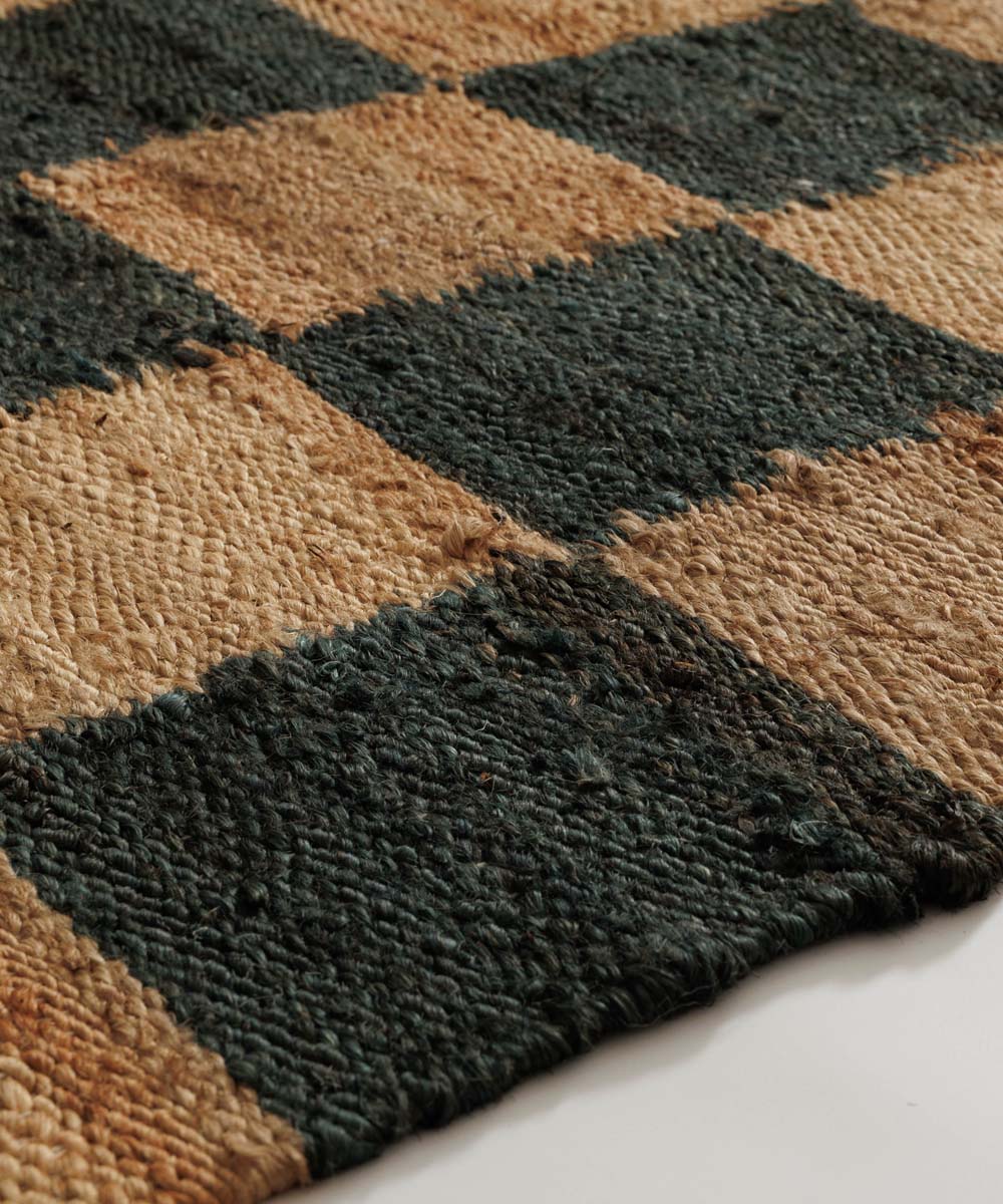 Teppich Jute - Patch natur/grün - close up Teppich Jute - Patch natur/grün - close up