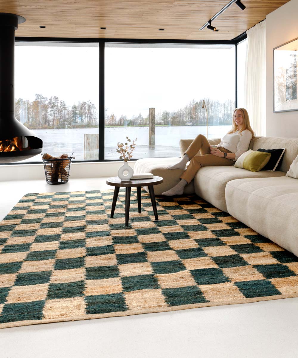 Teppich Jute - Patch natur/grün - sfeer Teppich Jute - Patch natur/grün - sfeer