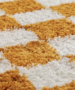 Schachbrettmuster Teppich Rund - Check Elfenbein/Gold - close up