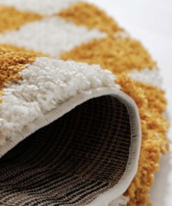 Schachbrett Teppich rund - Check Elfenbein/Gold - close up, thumbnail