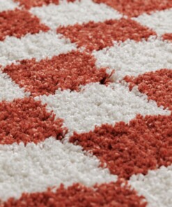 Teppich Schachbrettmuster - Check Elfenbein/Koralle - close up