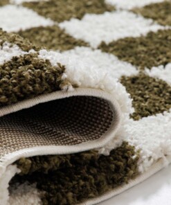 Schachbrettmuster Teppich Rund - Check Elfenbein/Olivgrün - close up