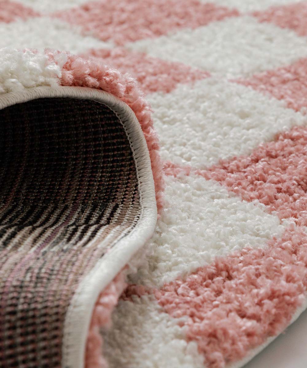 Schachbrett Teppich rund - Check Elfenbein/Pink - close up Schachbrett Teppich rund - Check Elfenbein/Pink - close up