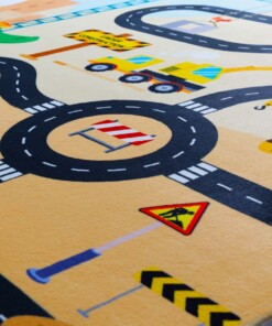 Waschbarer Kinderteppich - Snugway Bauen Bunt - close up, thumbnail