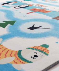 Waschbarer Kinderteppich - Snugway Winter Weiß/Blau - close up
