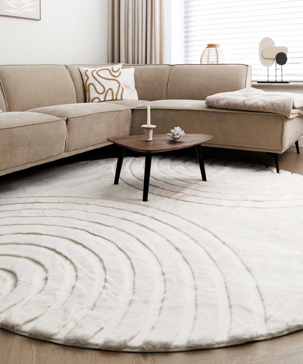 Runder Flauschiger Teppich - Carvy Creme - sfeer Runder Flauschiger Teppich - Carvy Creme - sfeer