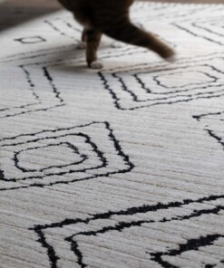 Berber Teppich Beni Ouarain Bahij - Creme/Schwarz - close up, thumbnail