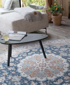 Outdoor Teppich Oval Vintage - Valenca Nova Gold/Blau - close up, thumbnail