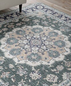 Outdoor Teppich Quadratisch Vintage - Valenca Nova Dunkelgrün - close up, thumbnail