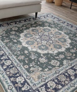 Outdoor Teppich Quadratisch Vintage - Valenca Nova Dunkelgrün - close up, thumbnail