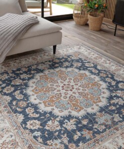 Outdoor Teppich Quadratisch Vintage - Valenca Nova Gold/Blau - close up, thumbnail