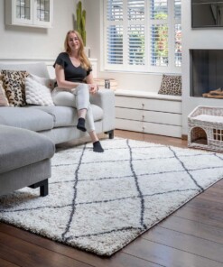 Teppich Rautenmuster Hochflor Artisan - Weiß/Grau - sfeer