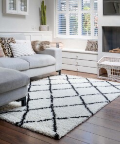 Hochflor Teppich Rautenmuster Habitat - Weiß/Schwarz - sfeer