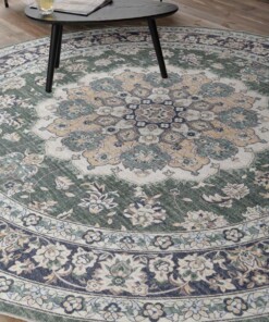 Outdoor Teppich Vintage Rund - Valenca Nova Dunkelgrün - close up, thumbnail