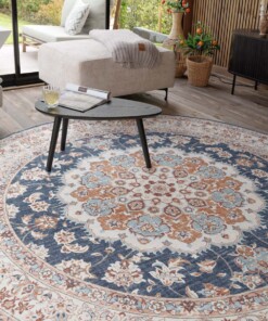 Outdoor Teppich Vintage Rund - Valenca Nova - Gold/Blau - close up, thumbnail