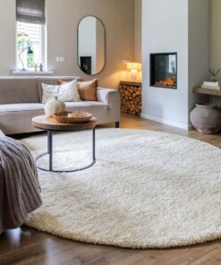 Hochflor Teppich Rund Shaggy Grand - Creme - sfeer