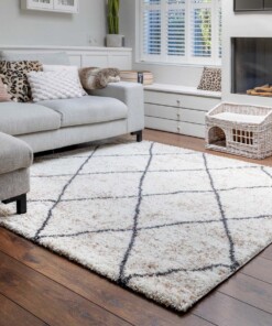 Teppich Quadratisch Rautenmuster Hochflor Artisan - Weiß/Grau - sfeer, thumbnail