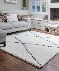 Hochflor Teppich Quadratisch Berber Artisan - Weiß/Schwarz - sfeer