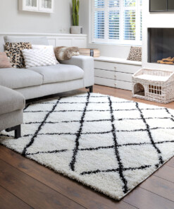 Hochflor Teppich Quadratisch Rautenmuster Habitat - Weiß/Schwarz - sfeer