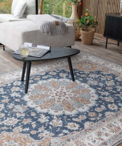 Outdoor Teppich Vintage - Valenca Nova Gold/Blau - close up, thumbnail