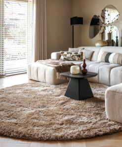 Shaggy Teppich Rund - Meadow Beige - sfeer