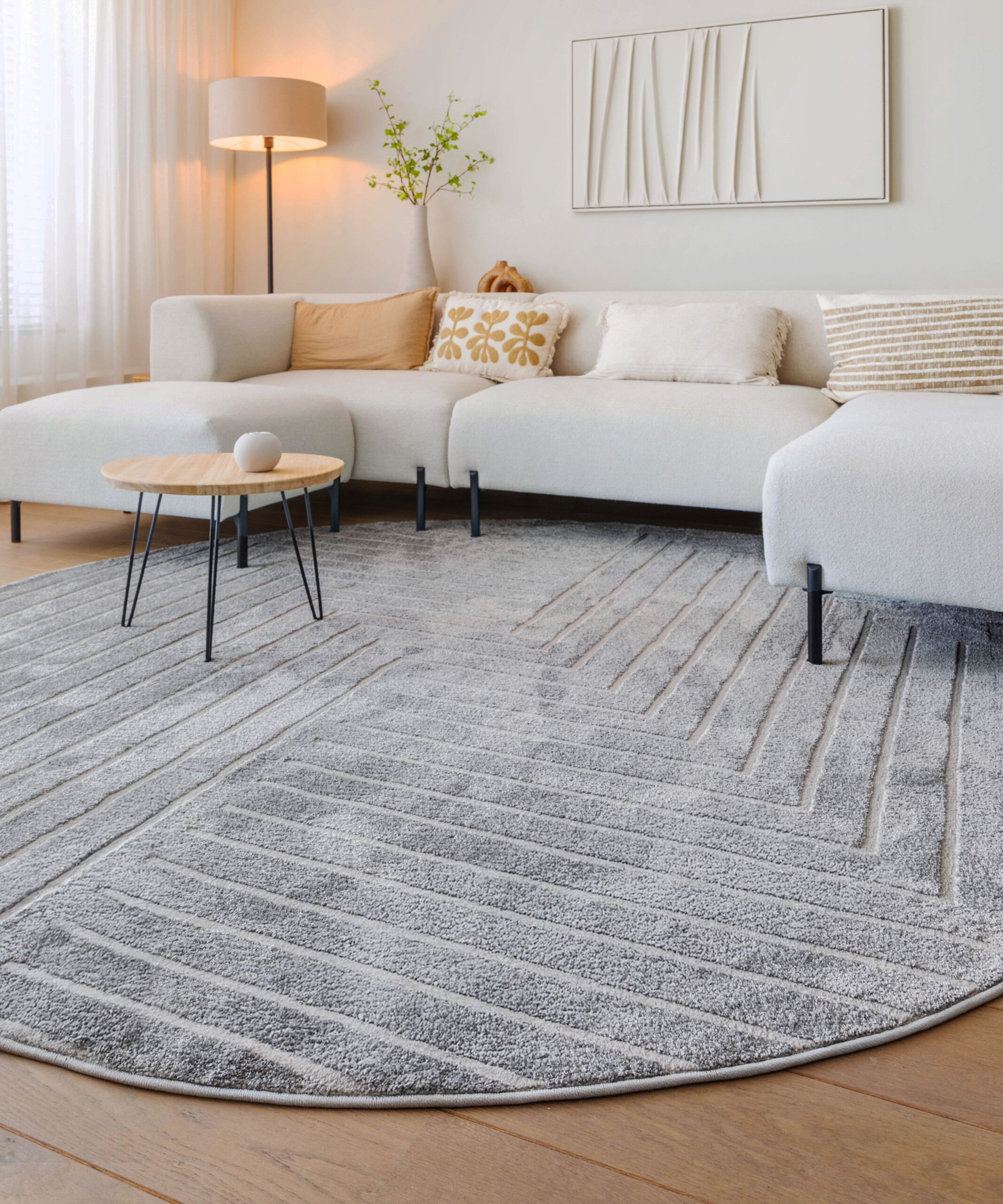 Teppich Rund Skandinavisch - Contour Edge Grau - sfeer Teppich Rund Skandinavisch - Contour Edge Grau - sfeer